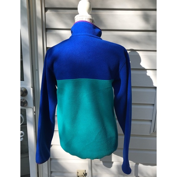 PATAGONIA TEAL, PURPLE, BLUE COLOR BLOCK SYNCHILLA SNAP FLEECE SZ S EUC - Picture 2 of 5